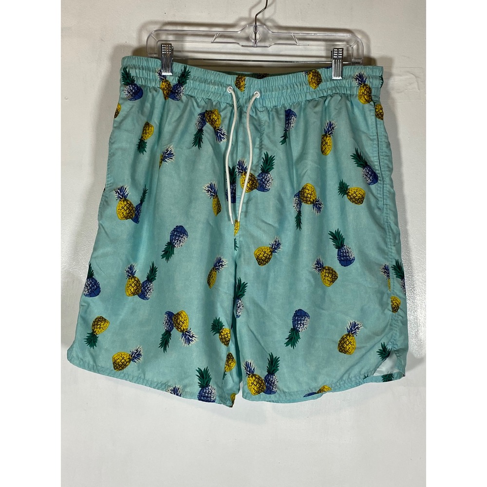 Old Navy Pineapple Swim Trunks Aqua Blue Tropical Drawstring Lined Men's L